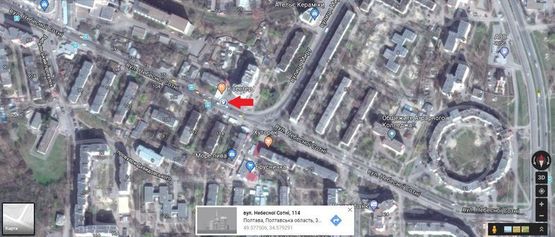 Схема рекламной плоскости по адресу г.Полтава ул. Небесной сотни, 79а (ост. Оптика)