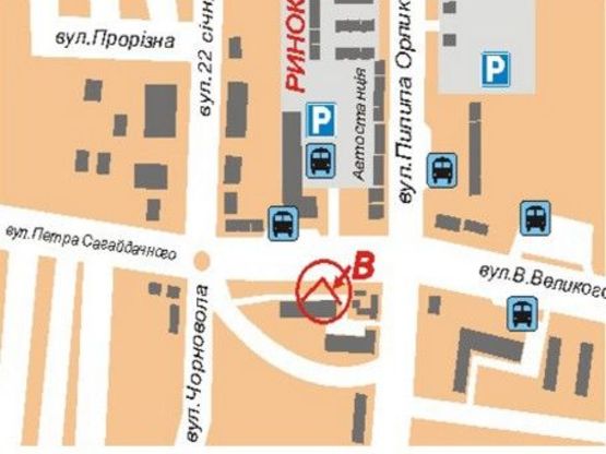 Схема рекламной плоскости по адресу перехрестя вул.В.Великого- вул.П.Орлика, Автостанція