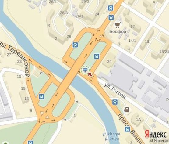 Схема рекламной плоскости по адресу Винниченко пр. - Вокзальная ул. (на разделителе)