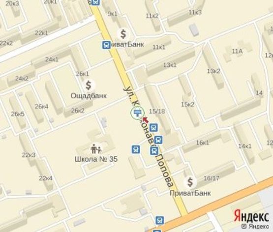 Схема рекламной плоскости по адресу Космонавта Попова ул., 15/18 (напротив)