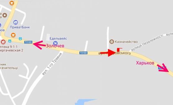 Схема рекламной плоскости по адресу Дергачи-ул. Сумской путь-Казначейство-в ст. Харькова