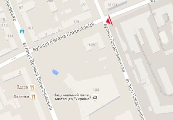 Схема рекламної площини за адресою Коновальца ул. (бывш. Щорса ул.) - Предславинская ул.