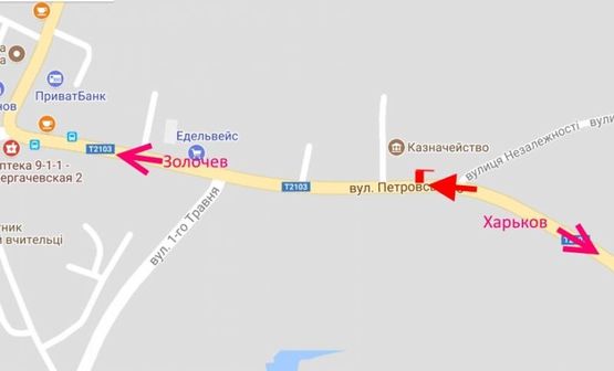 Схема рекламной плоскости по адресу Дергачи-ул. Сумской путь-Казначейство-в центр