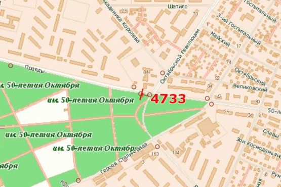 Схема рекламной плоскости по адресу Євгена Тельнова просп. (Євгена Тельнова вул.) - Вокзальна вул. (Жовтневої Революції вул.)