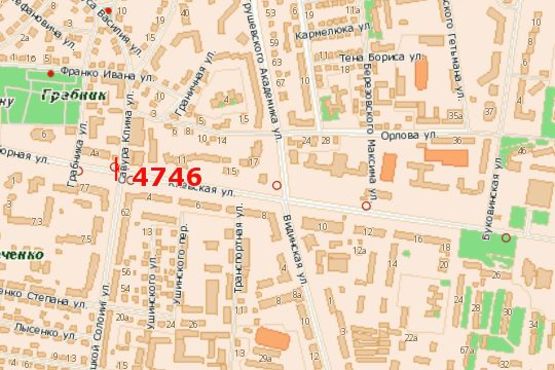 Схема рекламної площини за адресою Київська вул. - Савура Клима вул.