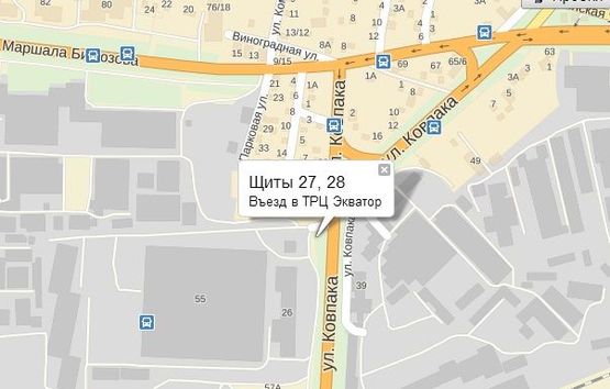Схема рекламной плоскости по адресу г.Полтава,ул.Великотырновская 24, вьезд в супермаркет Велика кишеня,щит,