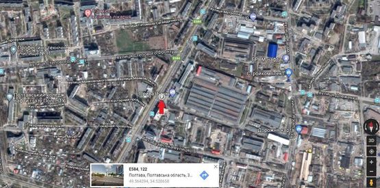 Схема рекламной плоскости по адресу г.Полтава,ул.Европейськая, 167,флажок, въезд в Полтаву с трассы Киев- Харьков,200м до супермаркета Фуршет