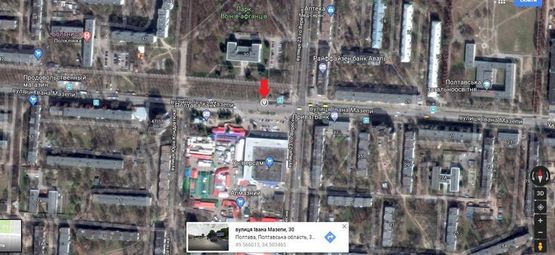 Схема рекламной плоскости по адресу г.Полтаваул,Ивана Мазепы 30 ост,23 сентября,напротив универсам Полтава,рынок Алмазный,сторона Б