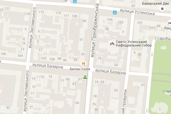 Схема рекламної площини за адресою Преображенська вул. - Базарна вул. (№1)