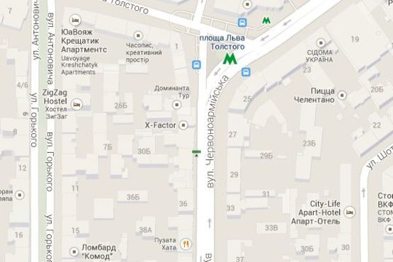 Схема рекламной плоскости по адресу Велика Васильківська вул., 30 (ресторан "Муракамі", "Укрсиббанк") - зупинка гром.транспорту