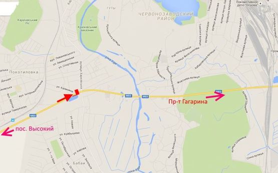 Схема рекламної площини за адресою Симферопольское шоссе-пос. Карачевка-ул.Харьковская-возле районного суда- в центр