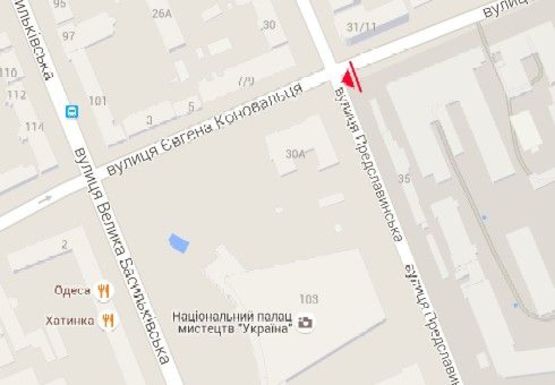 Схема рекламной плоскости по адресу Коновальца ул. (бывш. Щорса ул.) - Предславинская ул.