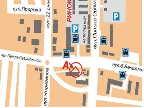Схема рекламной плоскости по адресу перехрестя вул.В.Великого- вул.П.Орлика, Автостанція