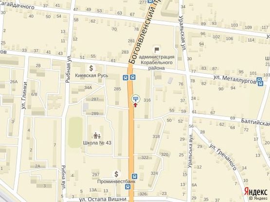 Схема рекламної площини за адресою просп. Богоявленский, 316 - ост. Универсам, 2