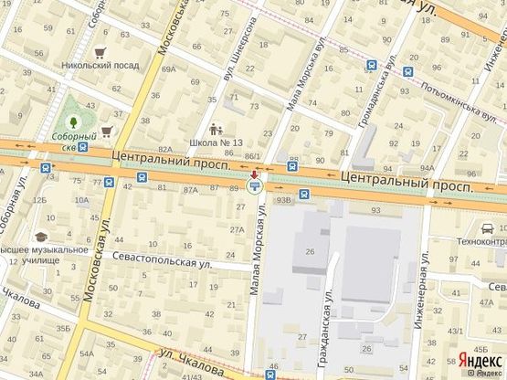 Схема рекламної площини за адресою просп. Центральный - ул. М. Морская