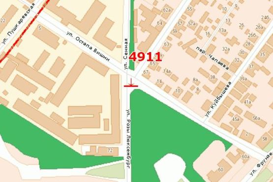 Схема рекламной плоскости по адресу Раїси Кириченко вул. - Остапа Вишнi вул.