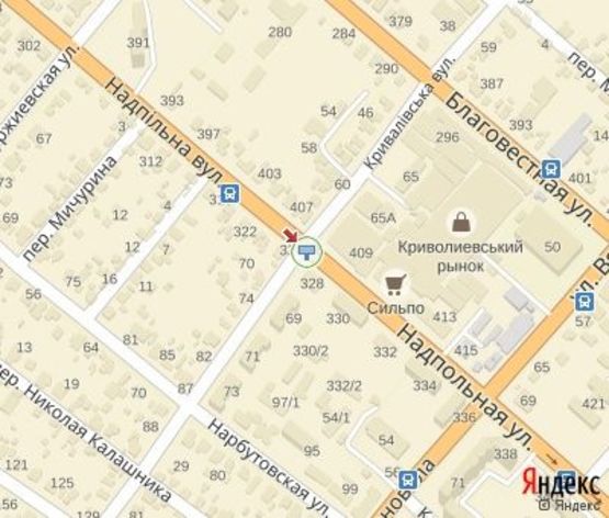 Схема рекламной плоскости по адресу Надпольная ул., - Криваливская ул.("Кривалівський ринок")