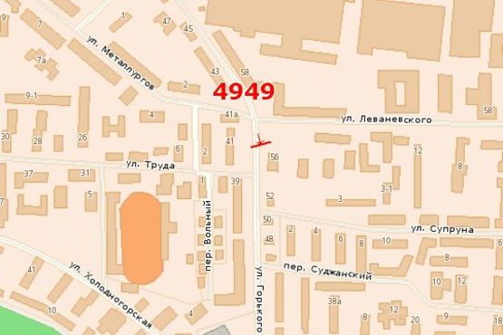 Схема рекламной плоскости по адресу Горького вул. (Горького вул.) - Леваневського вул. (права)