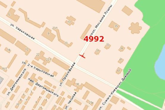 Схема рекламной плоскости по адресу Харківська вул. - Михайла Лушпи просп.