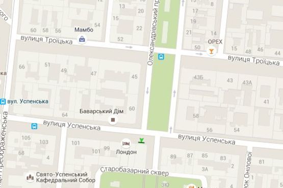 Схема рекламной плоскости по адресу Успенська вул., 91 - Олександрівський просп.