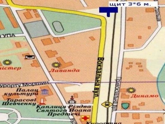 Схема рекламной плоскости по адресу вул. Вокзальна, навпроти готелю "Богдан"