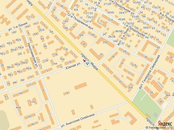 Схема рекламної площини за адресою просп. Мира, 15 - ул. Южная