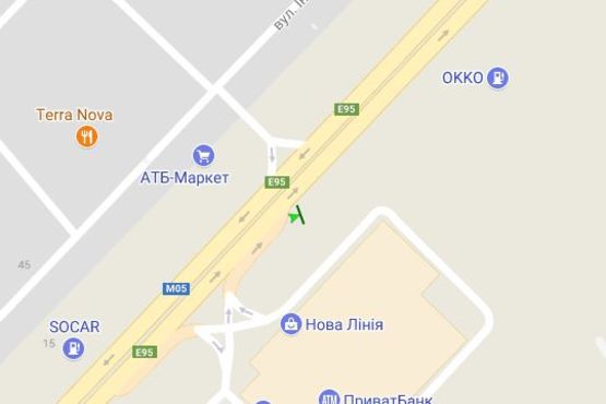 Схема рекламной плоскости по адресу Київ - Одеса, 01км + 400 до Києва біля супермаркета "Нова лінія" (справа в напр. м.Києва)