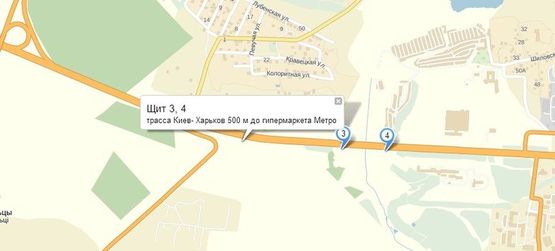 Схема рекламной плоскости по адресу трасса Киев- Харьков 500 м до гипермаркета Метро