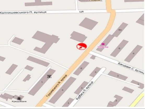 Схема рекламной плоскости по адресу вул. Грушевського,6-8(кіоск Сніжок)