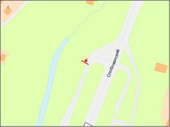 Схема рекламной плоскости по адресу Слобожанский пр., въезд с Малиновского ул., возле супермаркета "Fozzy", из центра