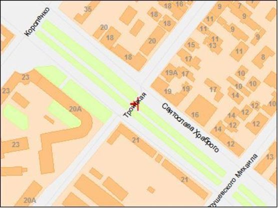 Схема рекламной плоскости по адресу Святослава Храброго ул., 21 - Красная ул., в центр