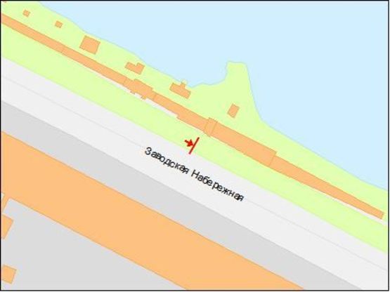 Схема рекламной плоскости по адресу Заводская Набережная ул., возле кафе "СМАК", в центр