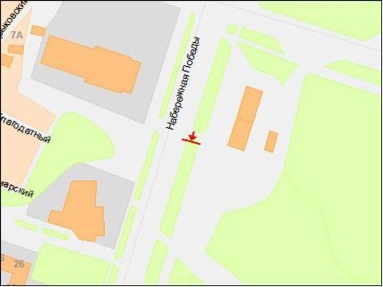 Схема рекламной плоскости по адресу Набережная Победы ул., 5, из центра