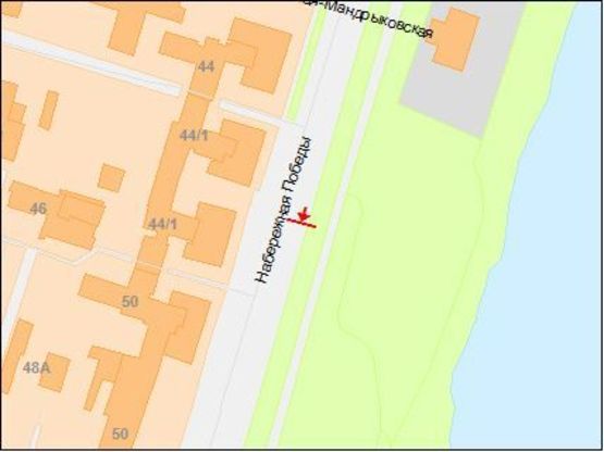 Схема рекламной плоскости по адресу ул.Набережная Победы, напротив д.44/1, из центра