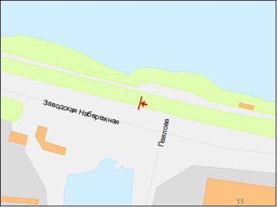 Схема рекламной плоскости по адресу Заводская Набережная ул. - Павлова ул., из центра