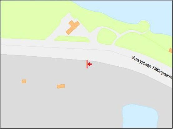 Схема рекламной плоскости по адресу Заводская Набережная ул., напротив АЗС "Glorius", из центра