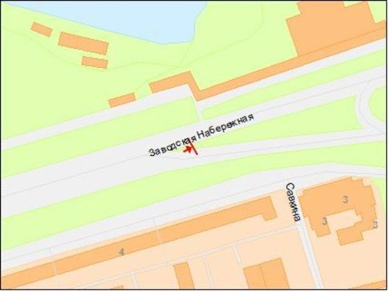 Схема рекламной плоскости по адресу Заводская Набережная ул., 4 - Красный Камень ул., в центр