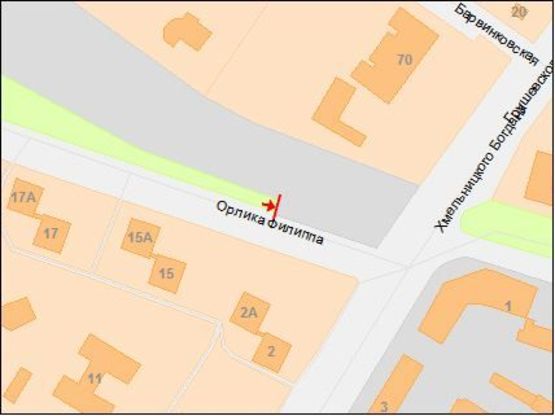Схема рекламної площини за адресою Орлыка Пилипа пр., 15 - Богдана Хмельницкого пр.