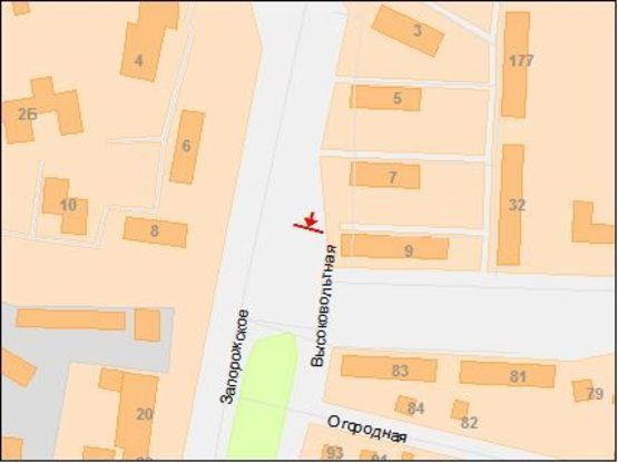 Схема рекламной плоскости по адресу Запорожское шоссе, 9 - Высоковольтная ул., из центра