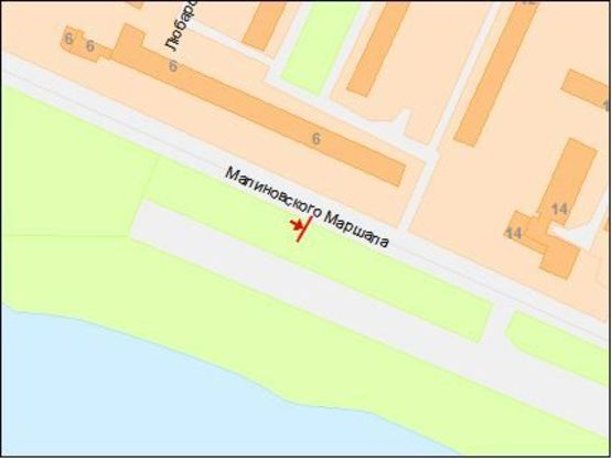 Схема рекламной плоскости по адресу Малиновского ул., 6, из центра