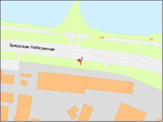 Схема рекламной плоскости по адресу Заводская Набережная ул., мебельный комбинат "Прогресс", в центр