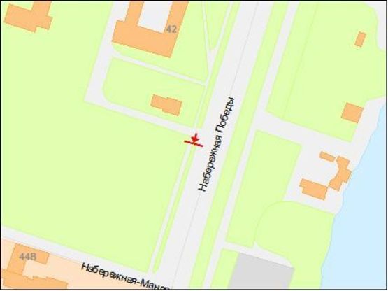 Схема рекламной плоскости по адресу Набережная Победы ул., 40А, из центра