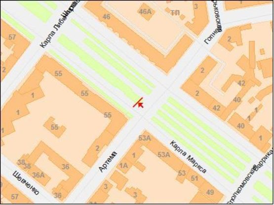 Схема рекламної площини за адресою пр.К.Маркса - ул. Артема, беклайт 3,14х2,32