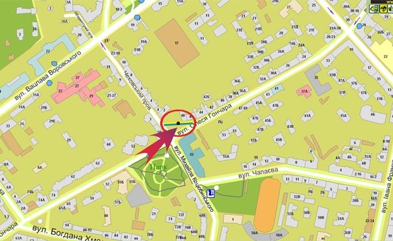 Схема рекламной плоскости по адресу Гончара 46 (А5) от пл Перемоги на Ярослав.Вал СКРОЛЛЕР