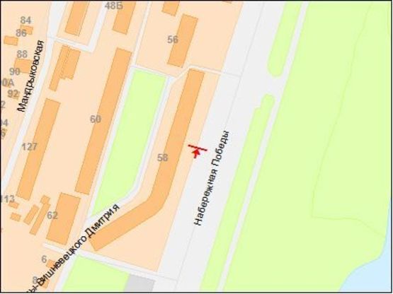 Схема рекламной плоскости по адресу Набережная Победы ул., 58, возле "Приватбанк"