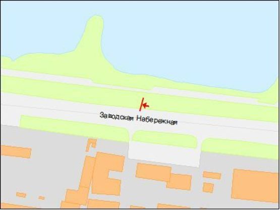 Схема рекламной плоскости по адресу Заводская Набережная ул., мебельный комбинат "Прогресс", из центра