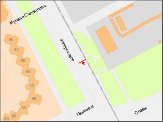 Схема рекламной плоскости по адресу Запорожское шоссе, 37 - Паникахи ул., в центр