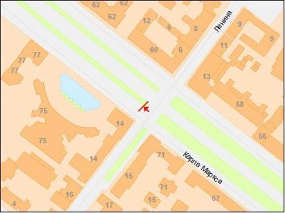 Схема рекламної площини за адресою пр.К.Маркса - ул. Ленина, беклайт 3,14х2,32