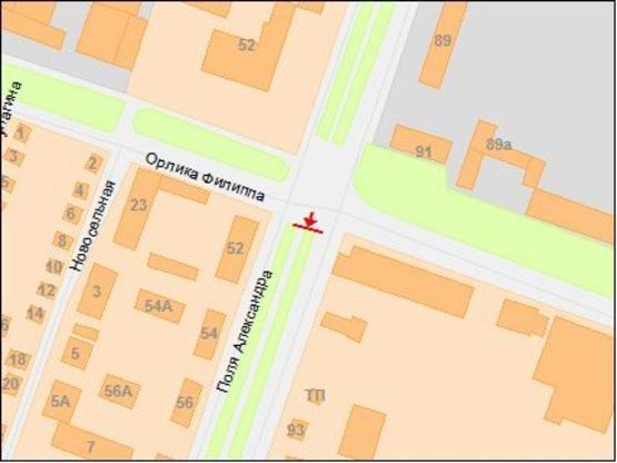 Схема рекламной плоскости по адресу Поля пр. - Орлыка пр., из центра