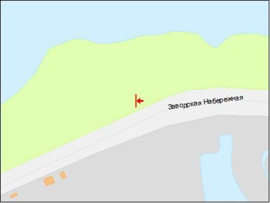 Схема рекламной плоскости по адресу Заводская Набережная ул., возле Шлакоотвала, из центра
